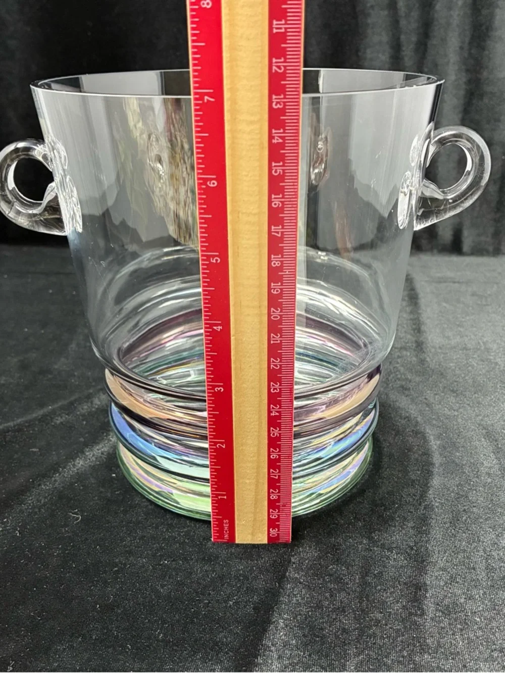 Block Crystal Carnival Pattern Ice Bucket 7” With Handles Art Deco